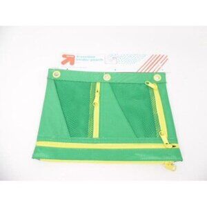 Up & Up Green Binder Pencil Pouch With Yellow Zippers & Mesh Pockets 3-Ring Hole